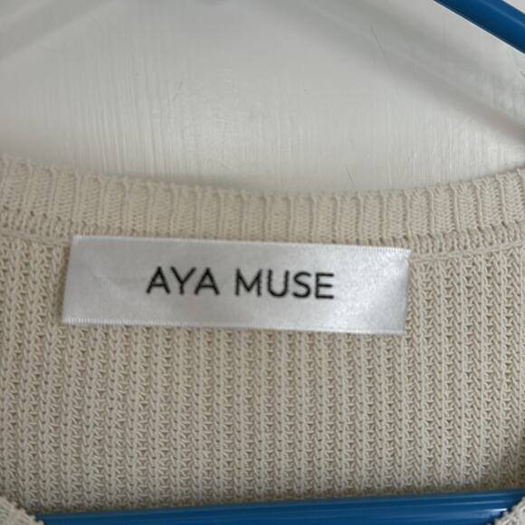 Aya Muse Cream Eris Cardigan Sweater with Long Sleeves and Round Neckline - Picture 6 of 8